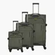 Tre khakifarvede Travelite Briize softcase-kufferter i stigende størrelse med forlommer